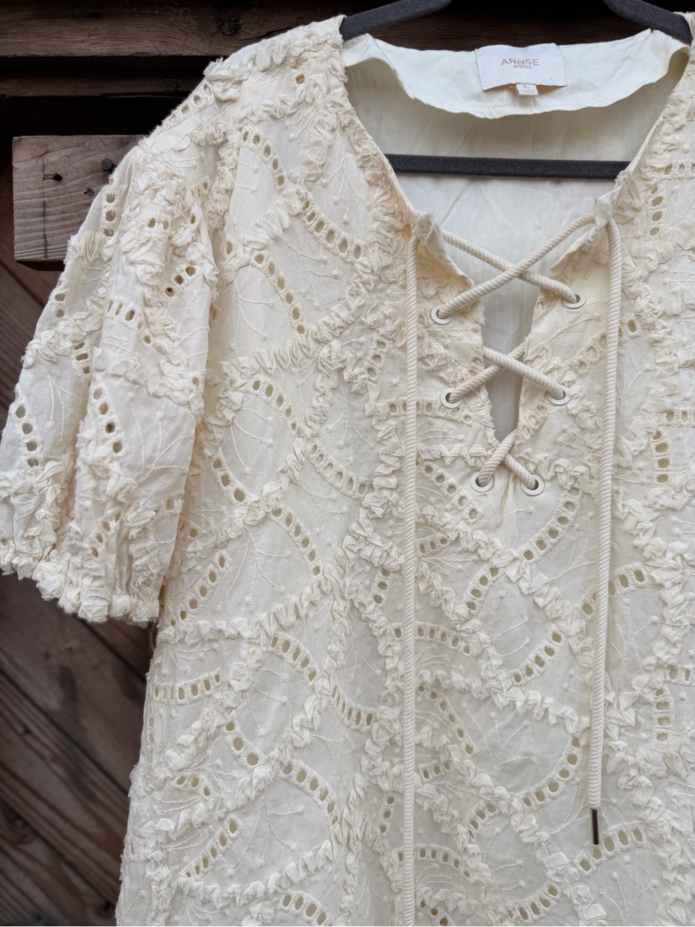 AROSE STUDIO Lace-Up Ivory Eyelet Babydoll Dress - Picture 2 of 7